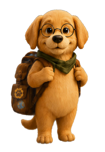 Pocket Voyager companion standing with backpack and glasses