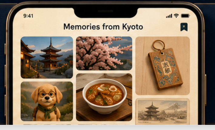 Memories from Kyoto phone screen